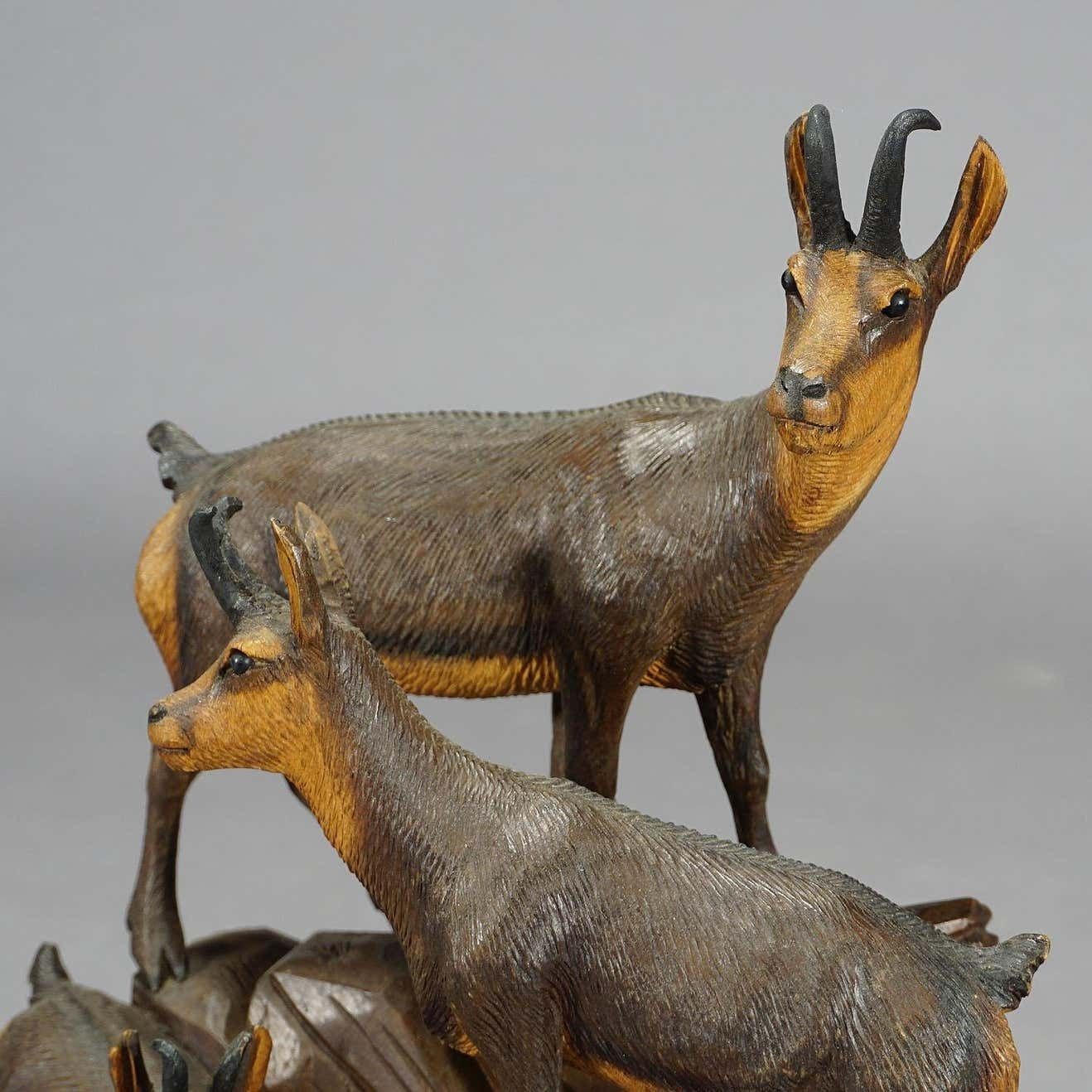 Fine Carved Wood Chamois Family By Ernst Heissl Circa 1900 photo 1847.0