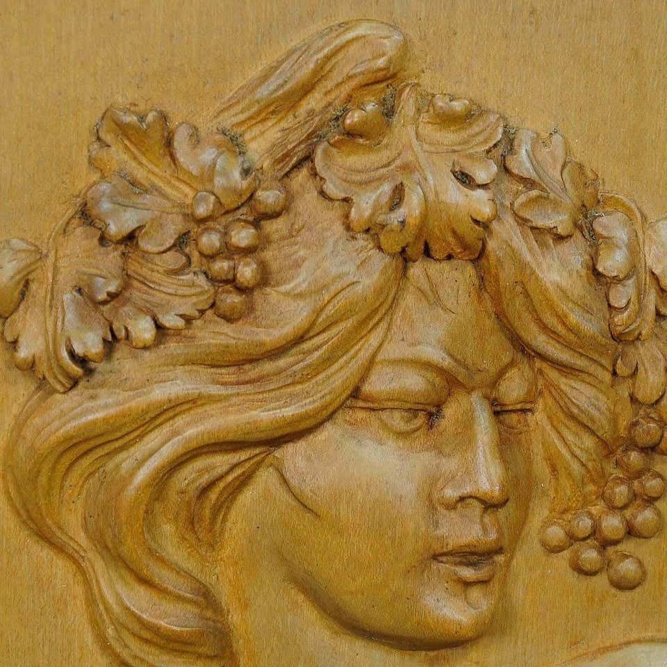 Wooden Carved Victorian Lady Wall Plaque, Circa 1920 photo for sale