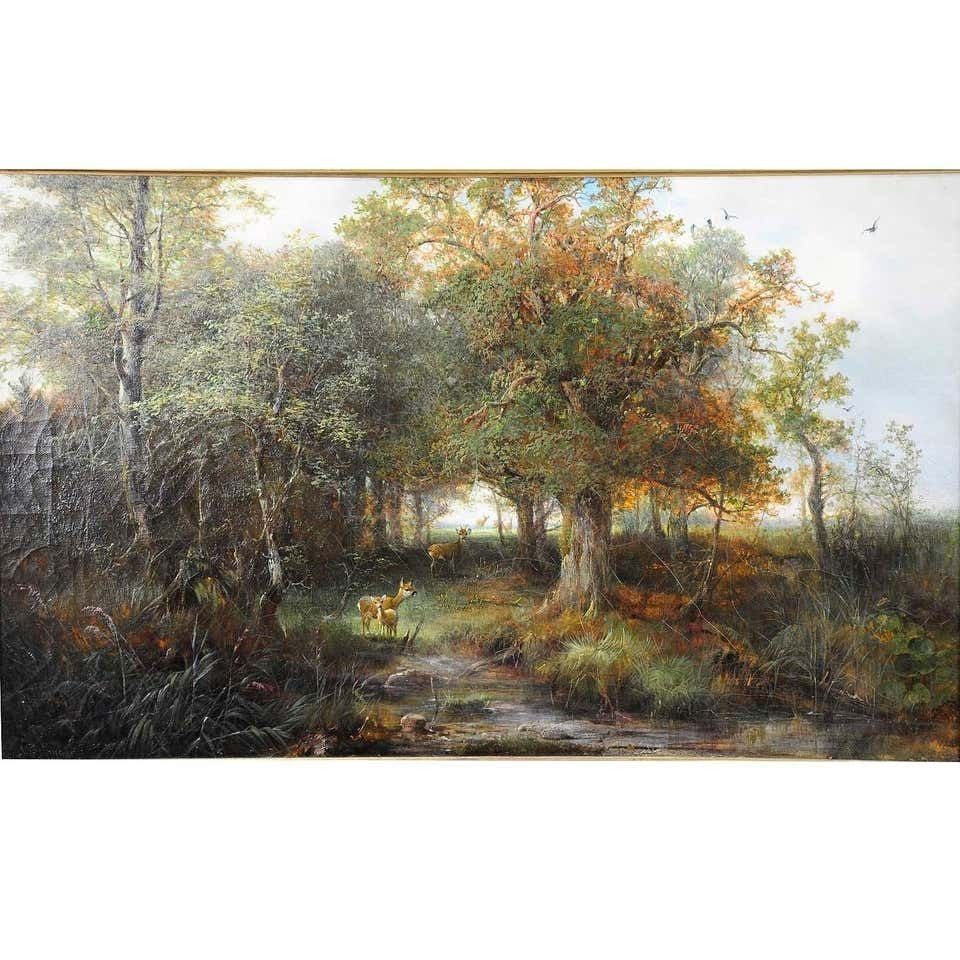Ludwig Sellmayr, Hert Met Hinde En Kalf In Het Bos, Ca. 1880 photo furniture