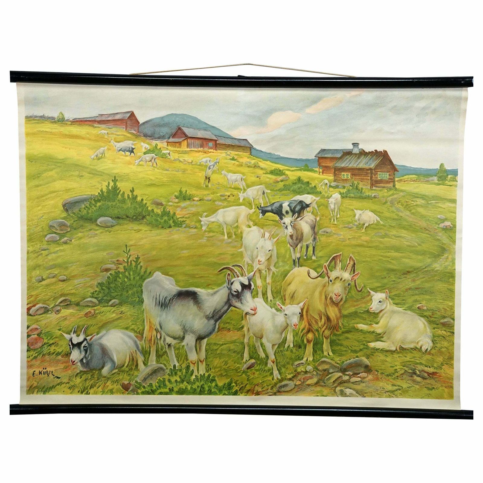 Countrycore Mural Vintage Rollable Wall Chart Goats On The Mountain Pasture