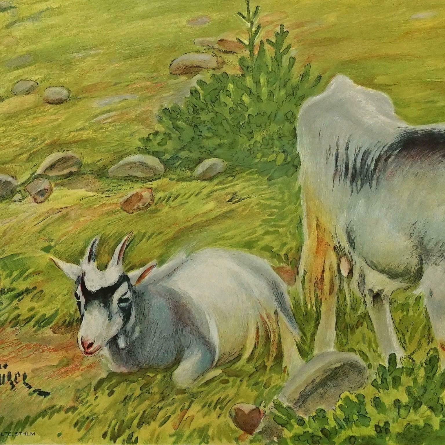 Countrycore Mural Vintage Rollable Wall Chart Goats On The Mountain Pasture photo furniture
