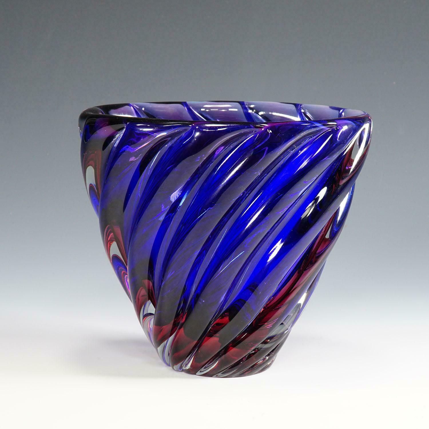 Archimede Seguso Murano Ribbed Sommerso Vase, 1950s photo for sale