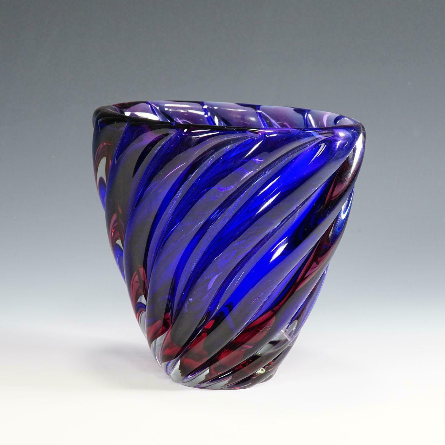 Archimede Seguso Murano Ribbed Sommerso Vase, 1950s photo Home Decor