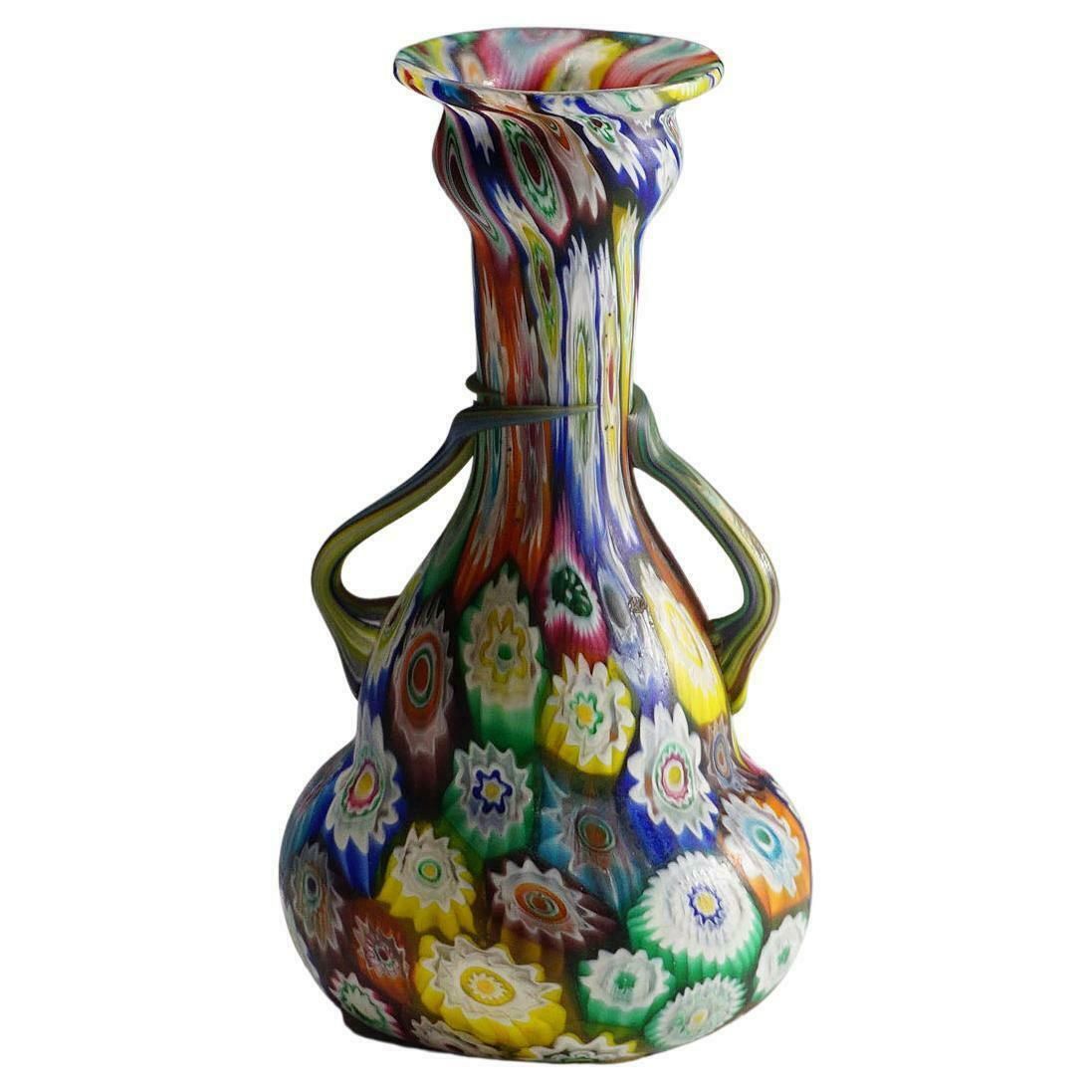 Multicoloured Fratelli Toso Millefiori Murrine Vase, Murano Early 20th Century