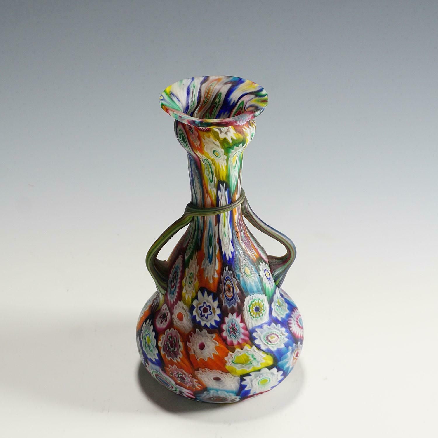 Multicoloured Fratelli Toso Millefiori Murrine Vase, Murano Early 20th Century photo Home Decor