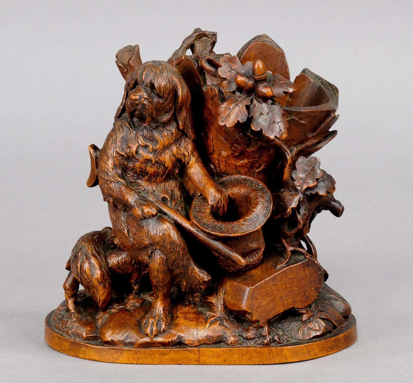 Fine Carved Black Forest Statue Of A Disabled Dog Brienz Circa 1900 photo Art