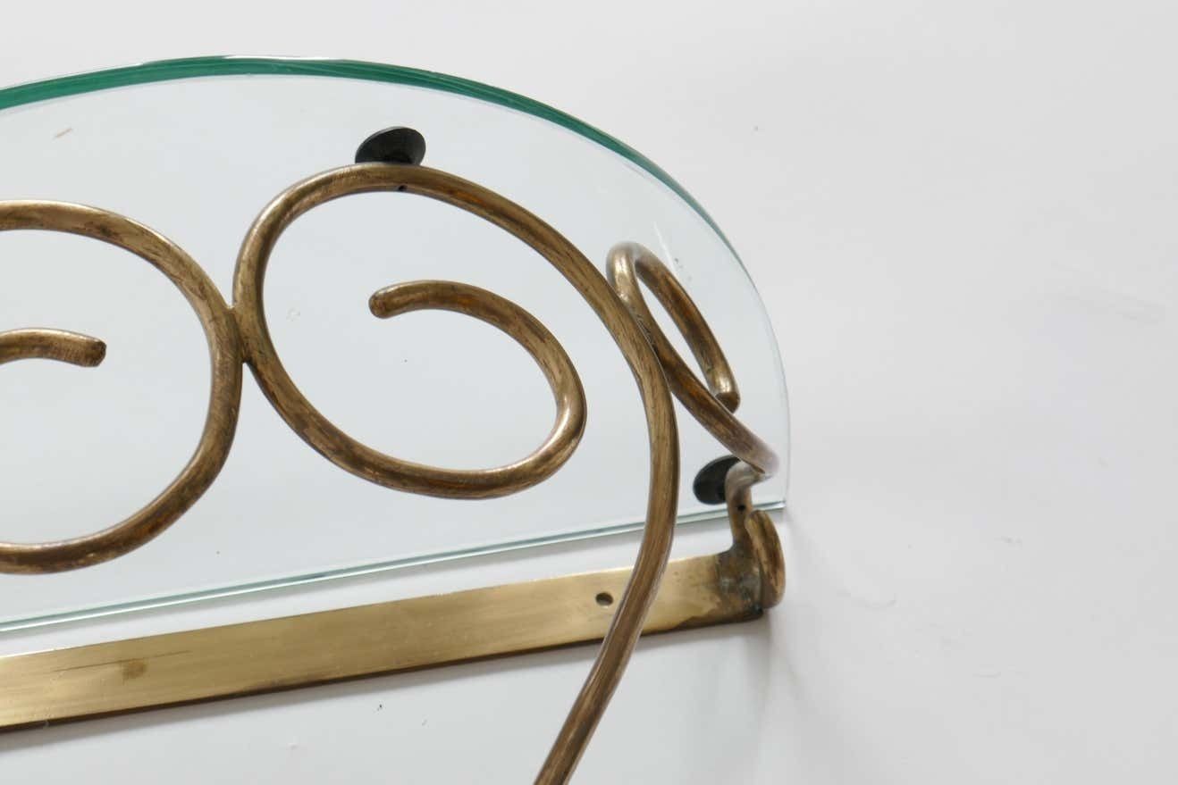Wall Mounted Brass Nightstands Or Console With Demilune Glass Top, Italy, 1950s photo vinterior