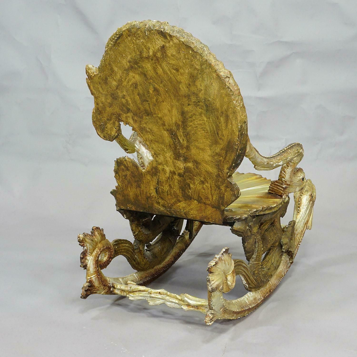 21069.0 Antique Venetian Carved Grotto Rocking Chair, Ca. 1890 photo