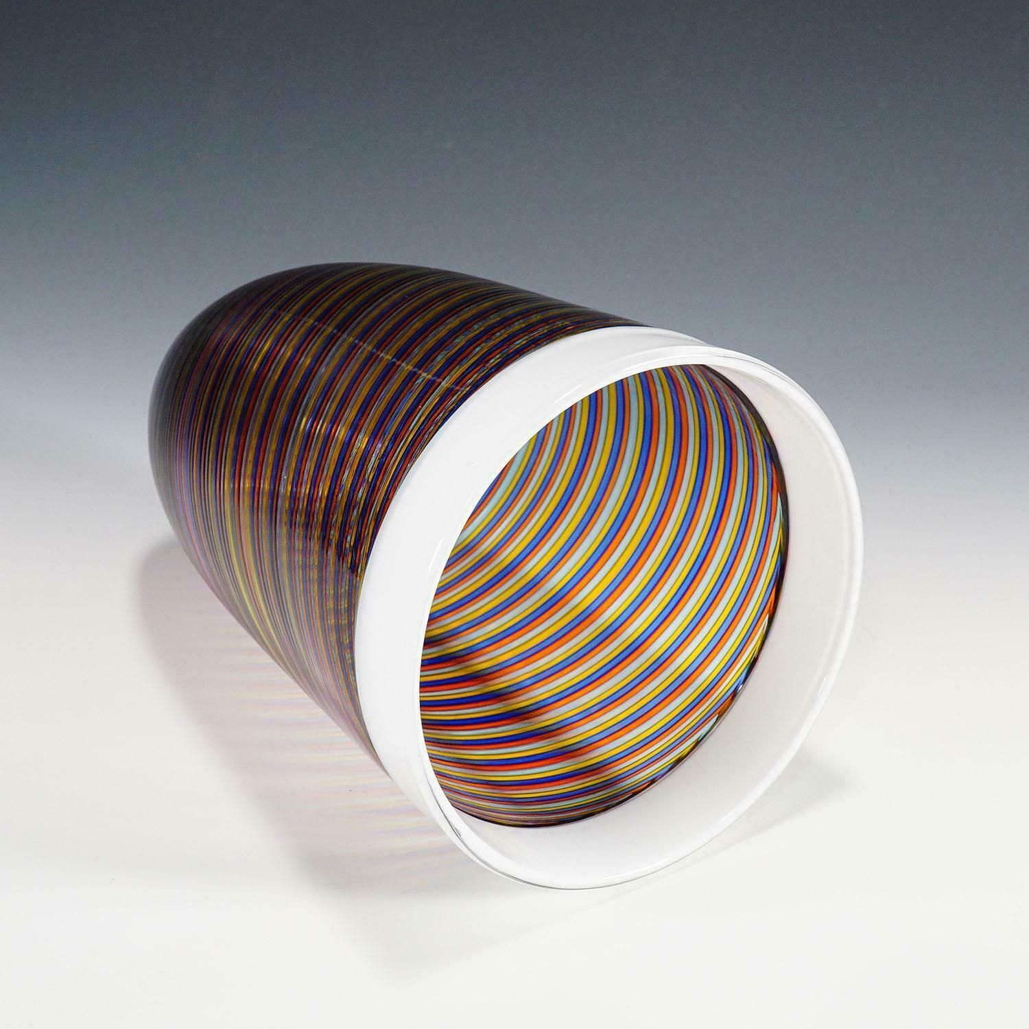 Large Cenedese Filigrana Art Glass Vase With Multicoloured Bands photo buy