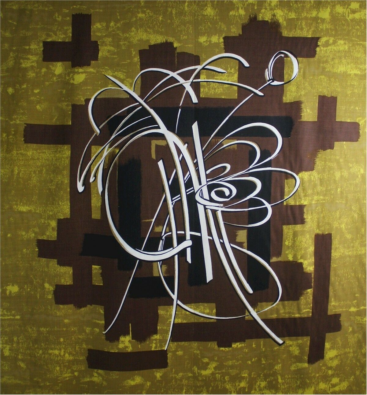 "Ling" For Tootal .Roll Of Screen Painted Furnishing Fabric photo Textiles