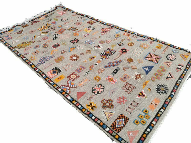 R176/ 8.6×4.5 Ft/ Large Grey Moroccan Berber Rug. Hand Embroidery photo for sale