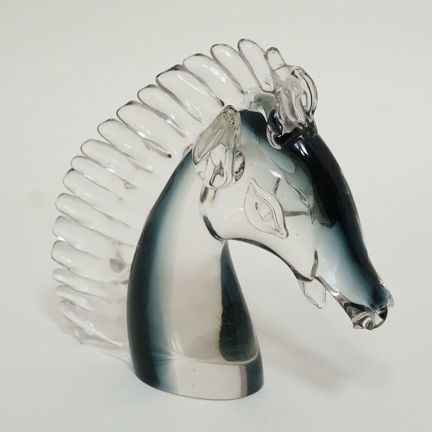 Stylized Murano Horse Head Sculpture In Sommerso Glass photo for sale