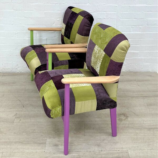 Pair Of Parker Knoll Mid Century Easy Chairs In Patchwork Velvets photo 1170.0