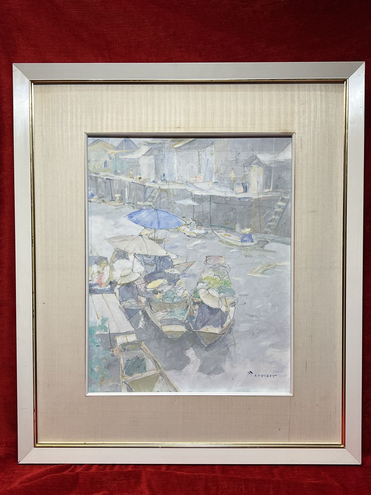 Impressionist 'Canal Vendors In Thailand' Artwork By Thai Artist Patamares Livisit