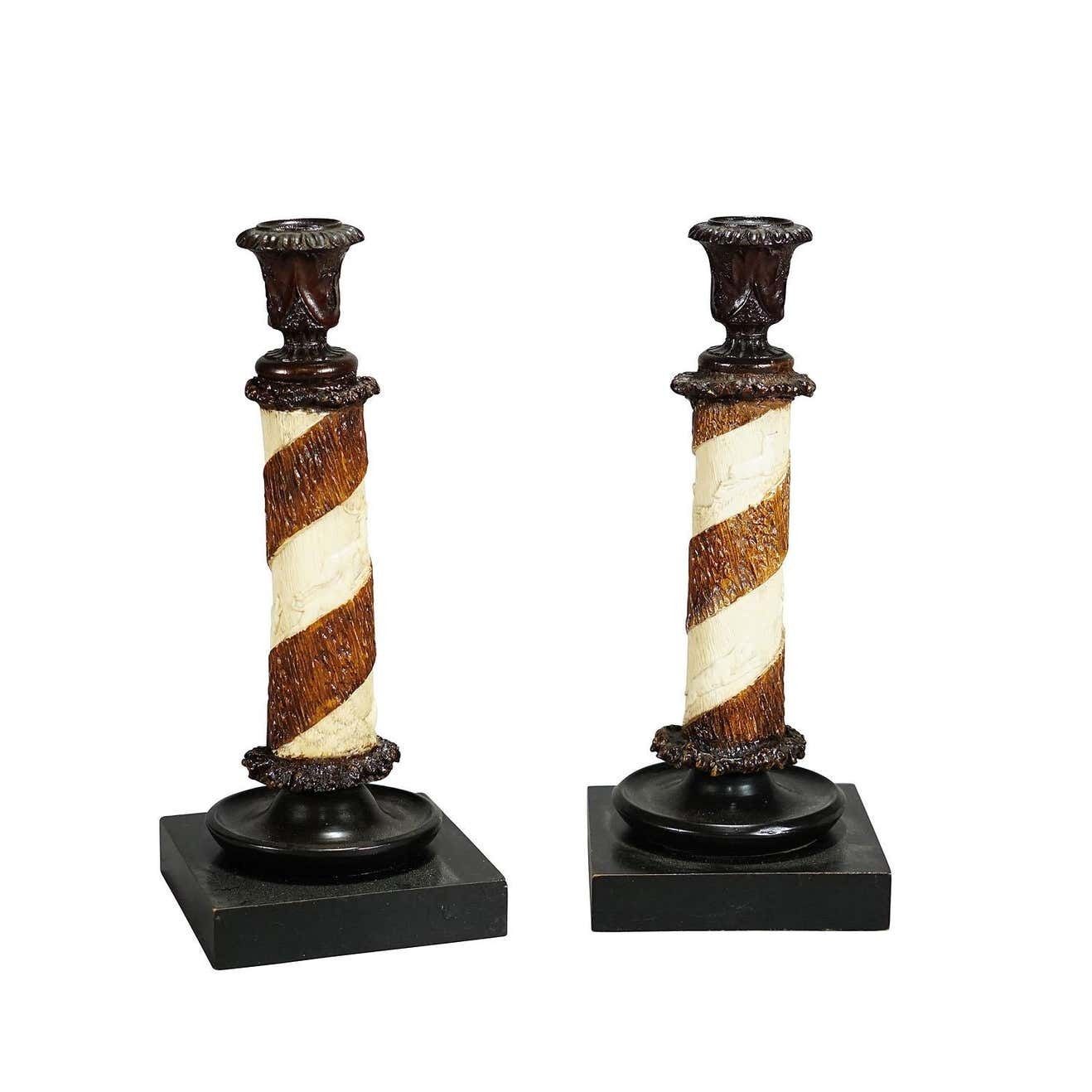 Pair Of Victorian Antler Candle Holders With Fine Carvings Germany Ca. 1880 photo furniture