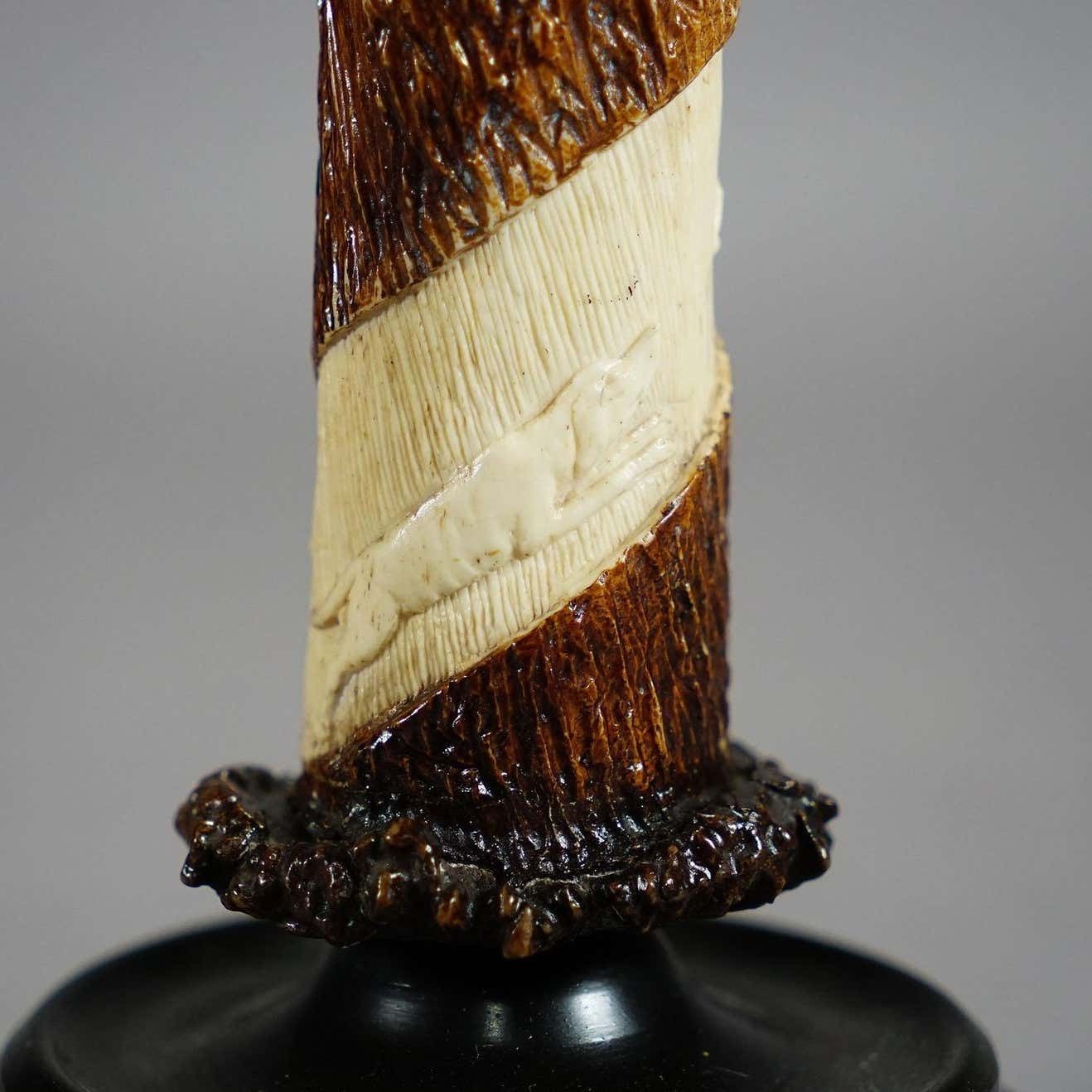 photo furniture Pair Of Victorian Antler Candle Holders With Fine Carvings Germany Ca. 1880