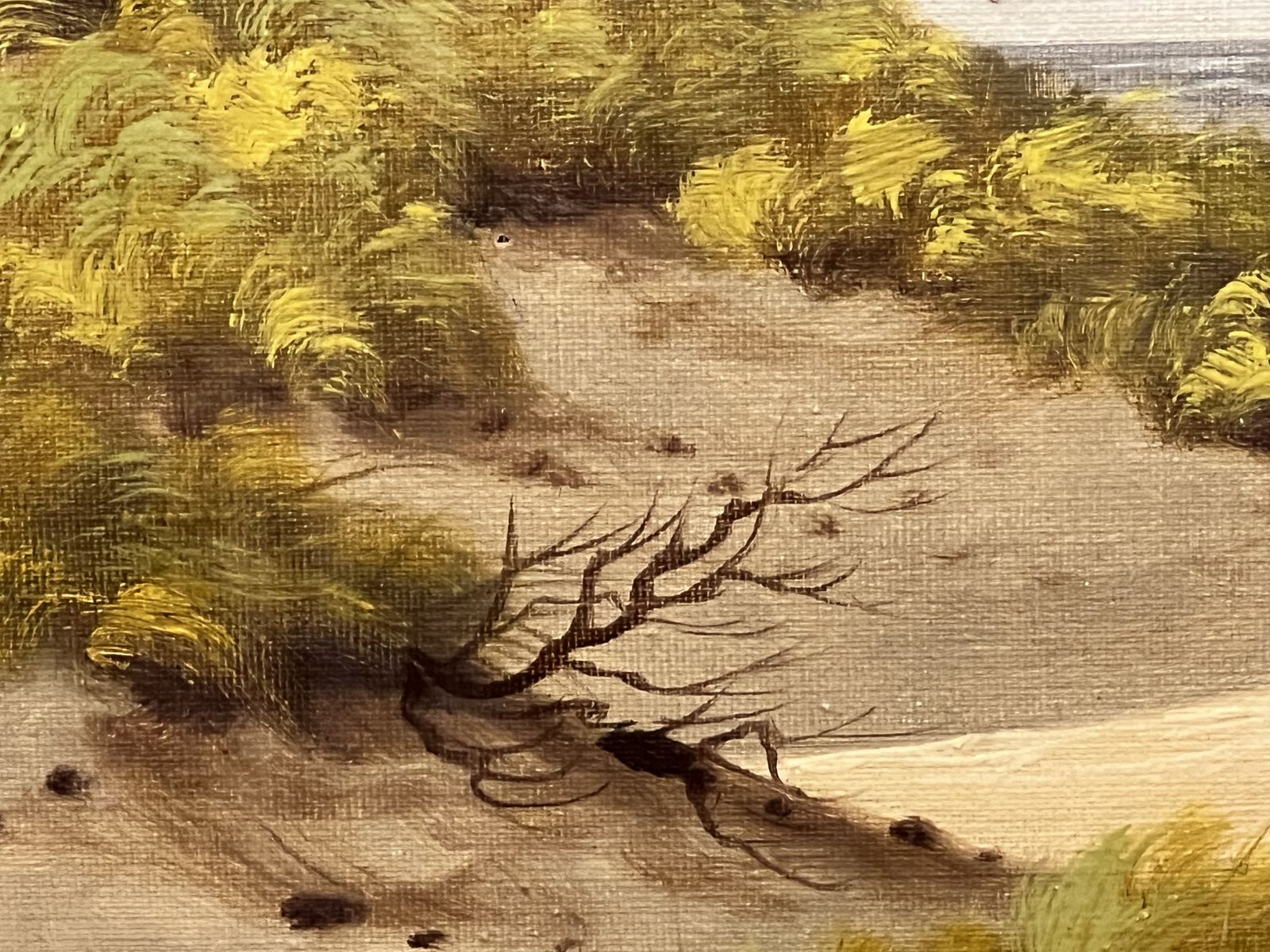 Art English School Sunlit Sand Dune Beach View Artwork Oil On Canvas Signed photo