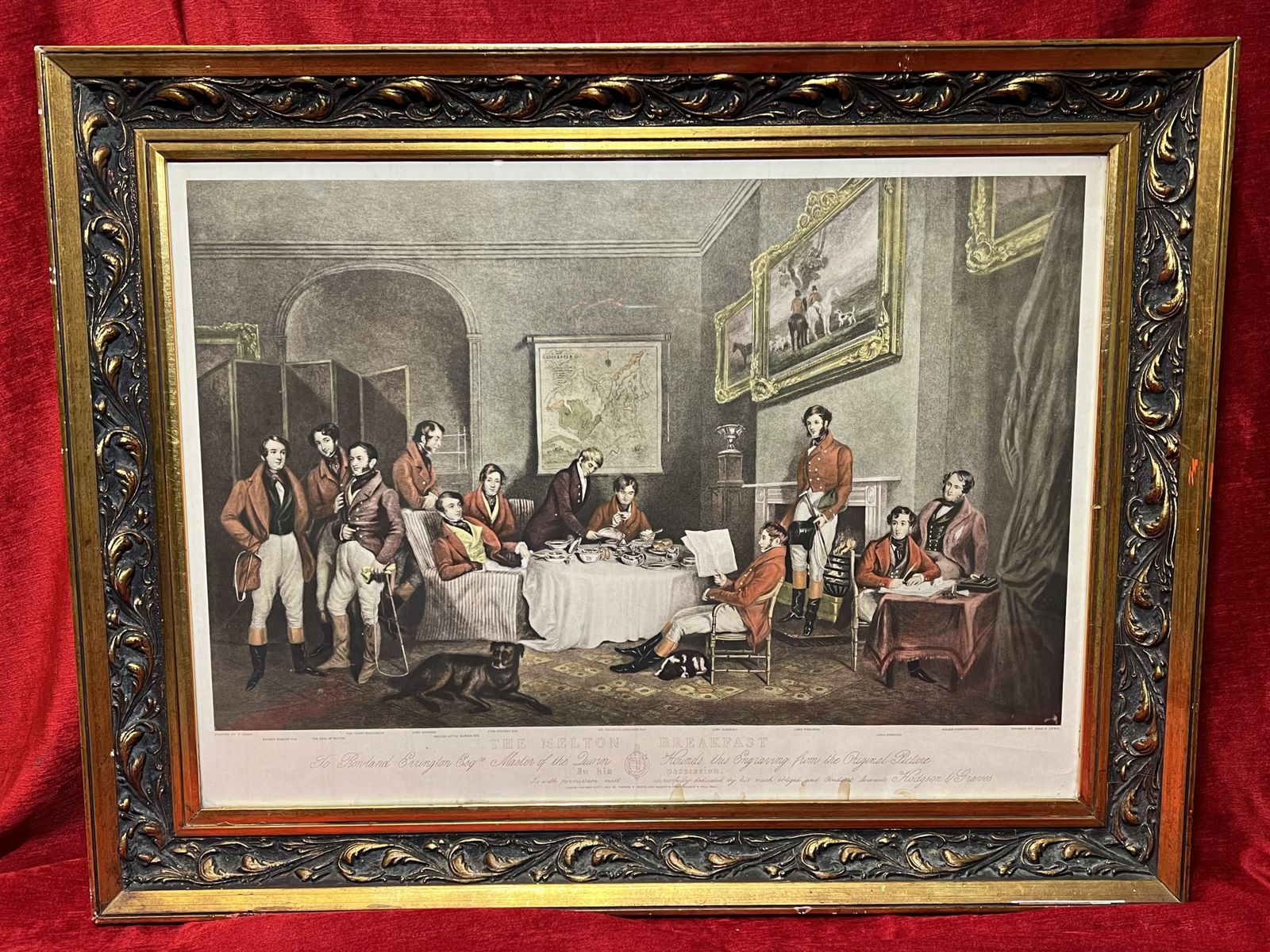 'The Melton Breakfast' Hand Tinted Lithography After Hudgson And Graves 1839 Publication Set In Acanthus Gilt Wood Frame photo furniture