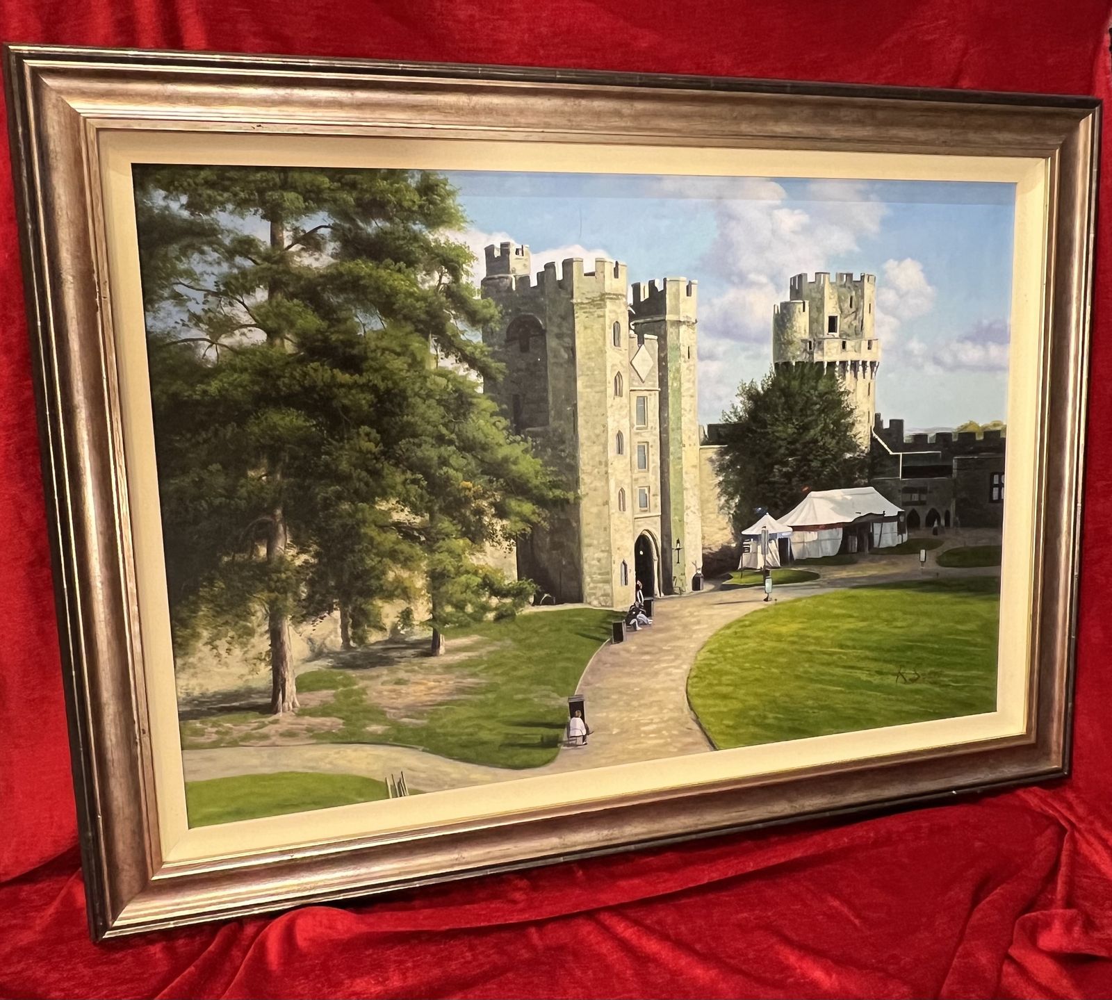 photo furniture Antique English School Historic Warwick Castle England Oil Painting Signed R Soan