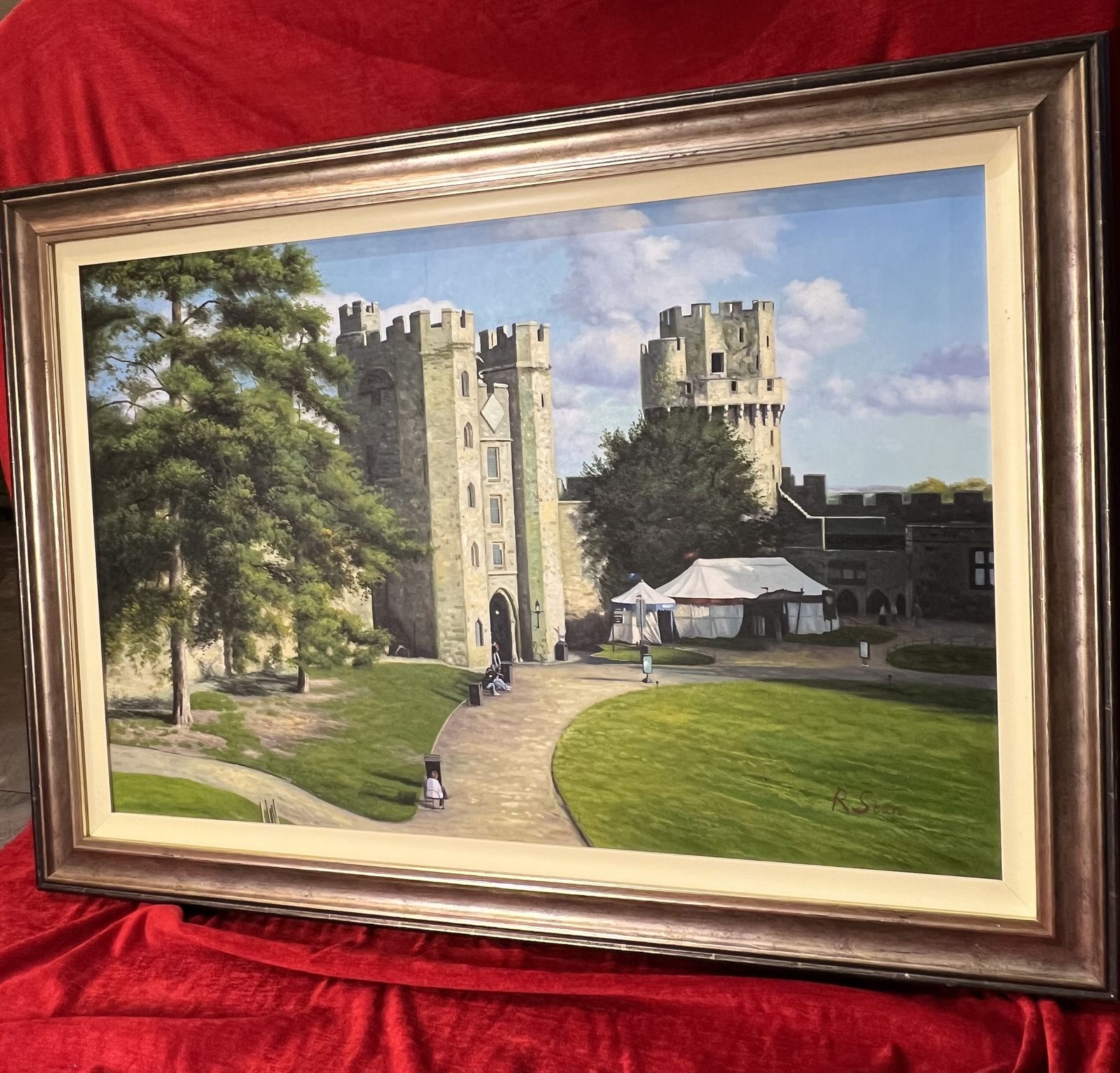 photo for sale Antique English School Historic Warwick Castle England Oil Painting Signed R Soan