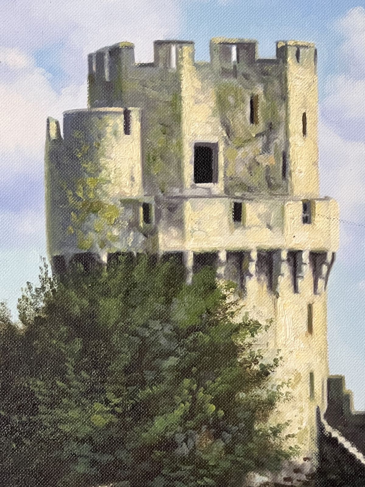 photo vintage Antique English School Historic Warwick Castle England Oil Painting Signed R Soan