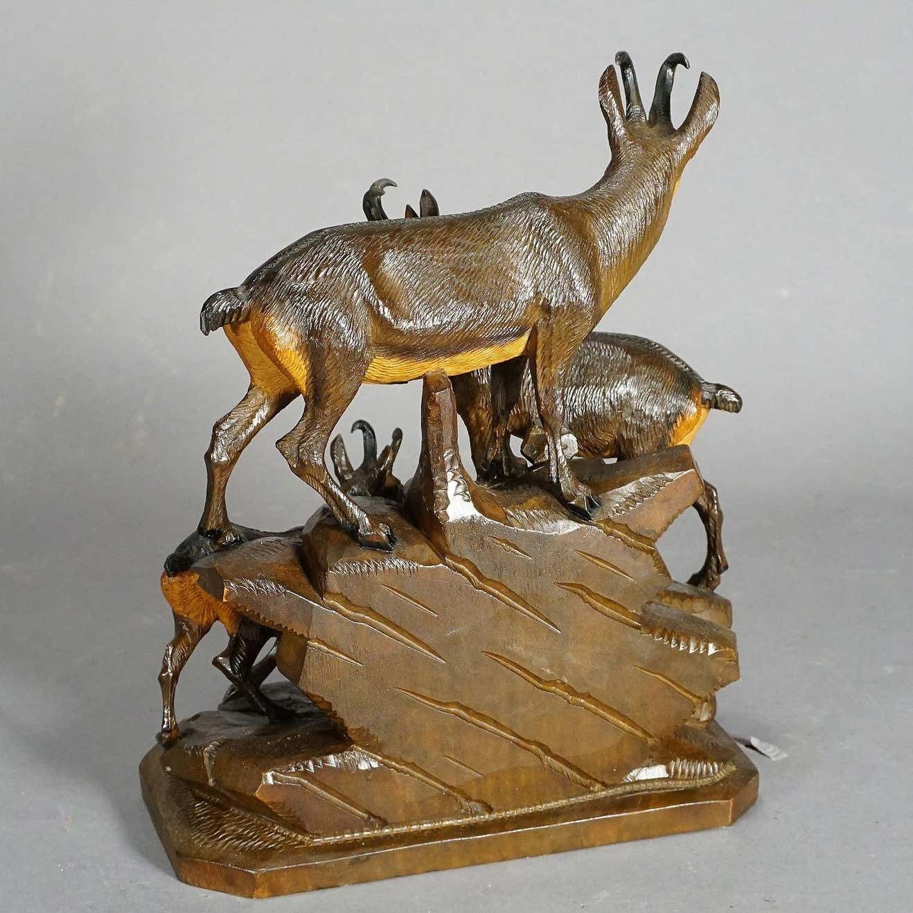 photo furniture Carved Wood Chamois Family By Ernst Heissl Ebensee Austria Circa 1900