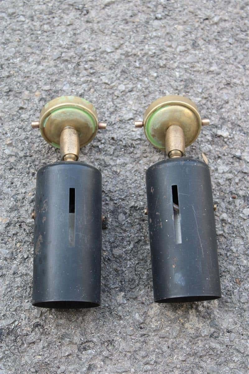 Pair Black And Gold Directional Spotlights Brass Metal Gino Sarfatti Arteluce photo furniture
