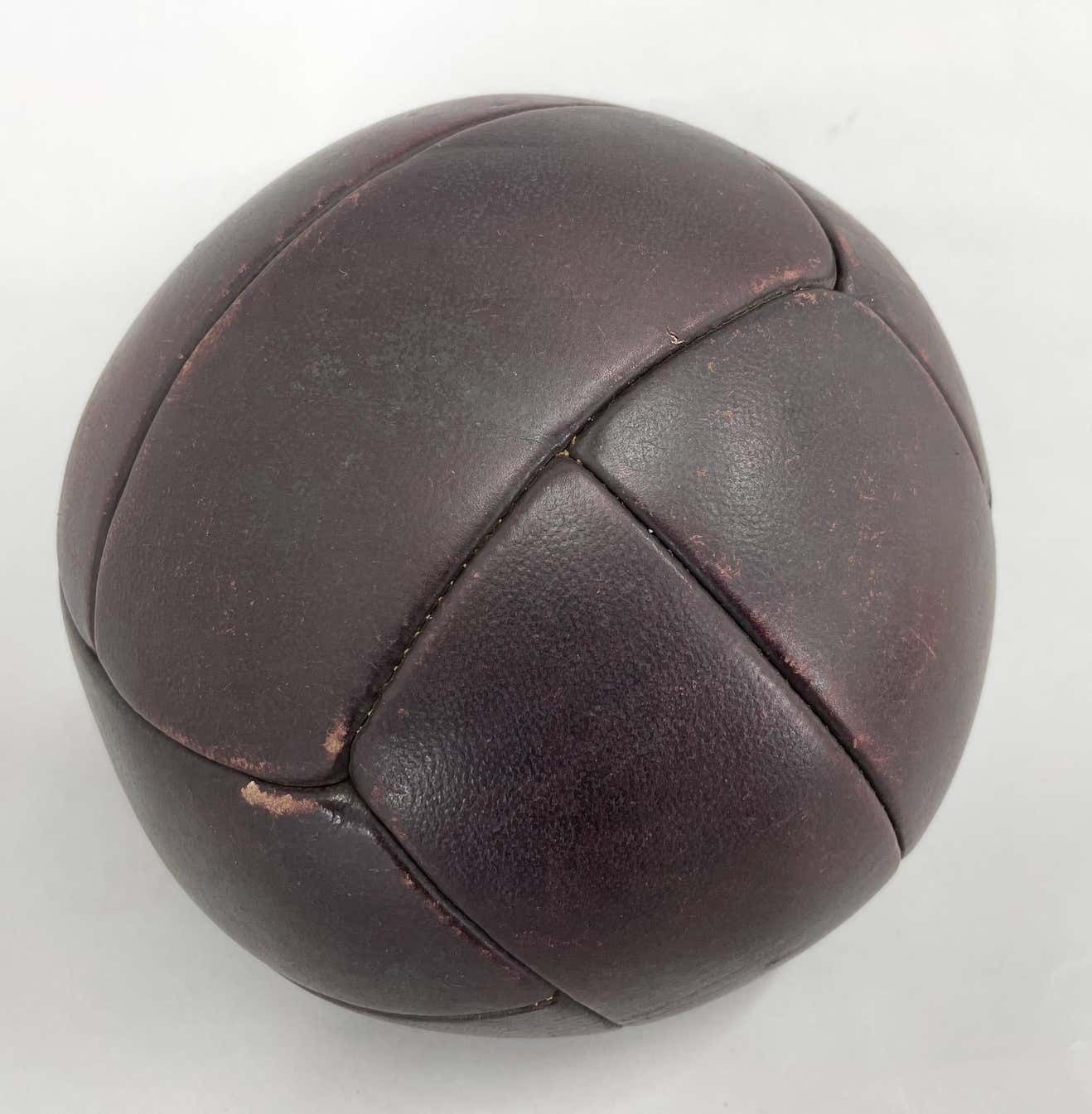 Vintage Mahogany Leather Medicine Ball, 1930's photo furniture