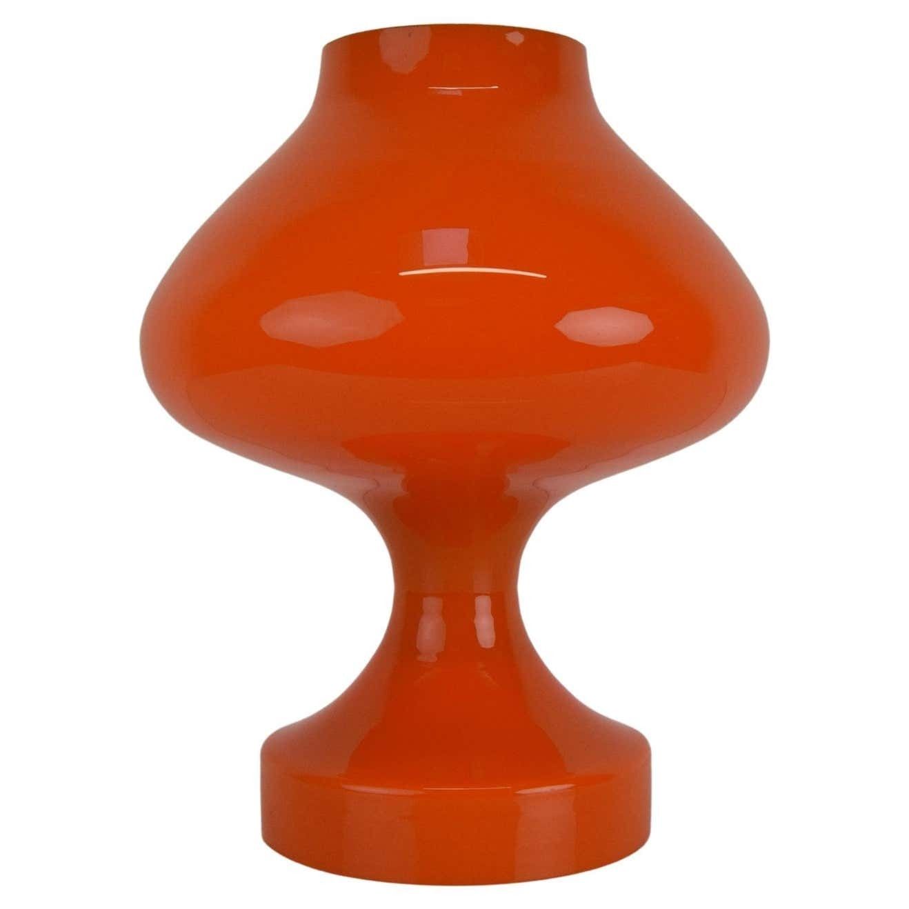 All Glass Orange Table Lamp By Valasske Mezirici1970's