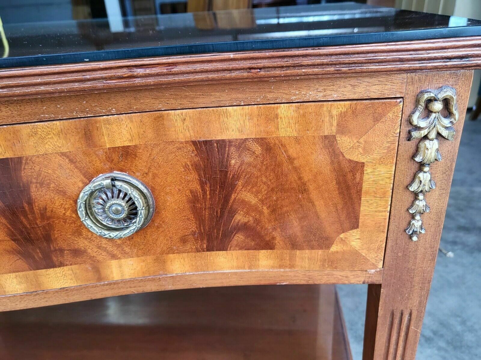 Antique Repro French Inlaid 2 Tier Serpentine Sideboard Server Cutlery Drawers photo vinterior