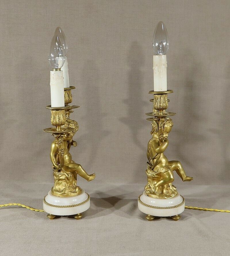 Pair Of Candlesticks In Gilt Bronze, Louis XVI Style, 19th Century photo 3718.3