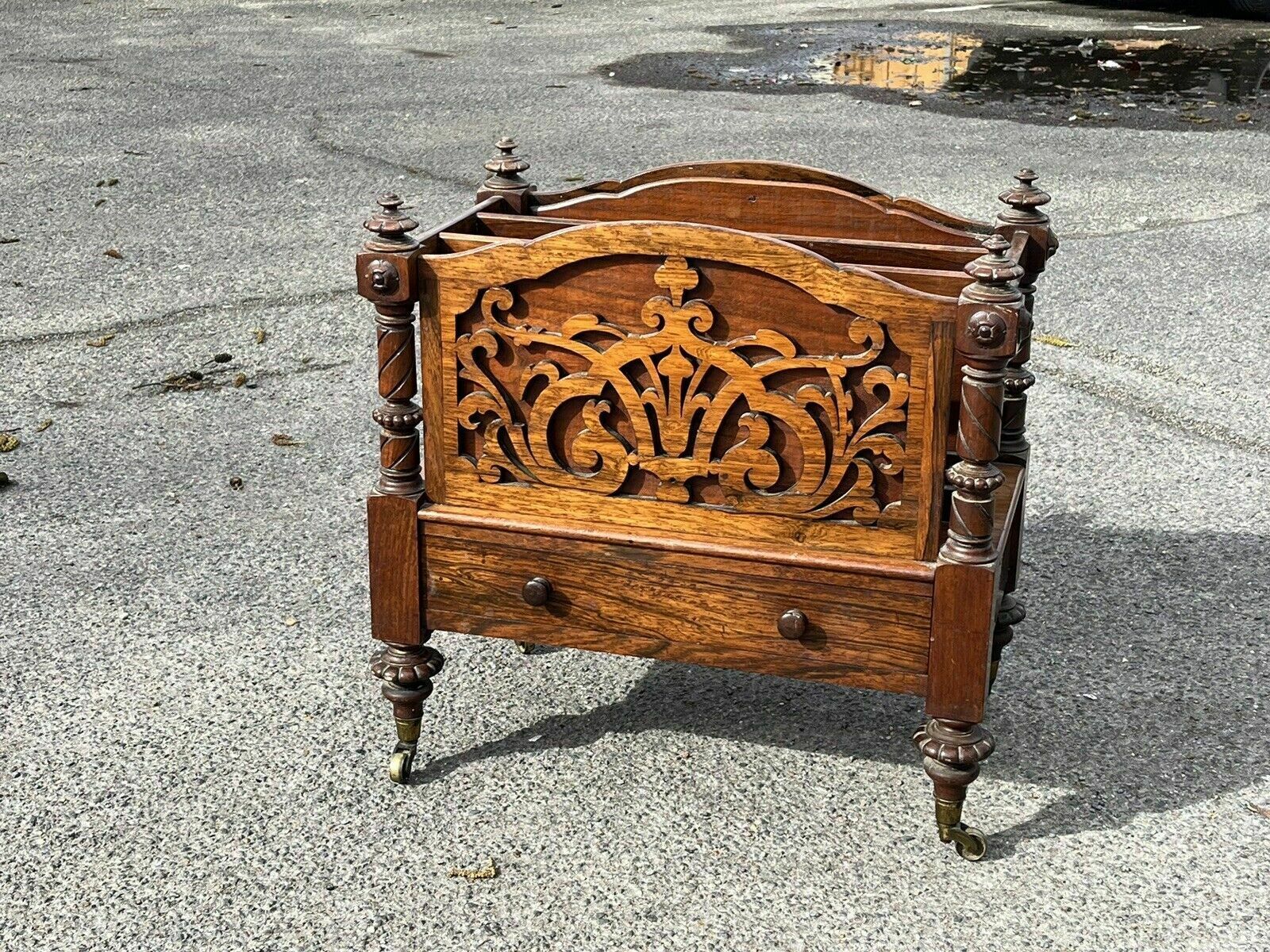 Victorian Rosewood Canterbury Magazine Rack With Drawer photo for sale