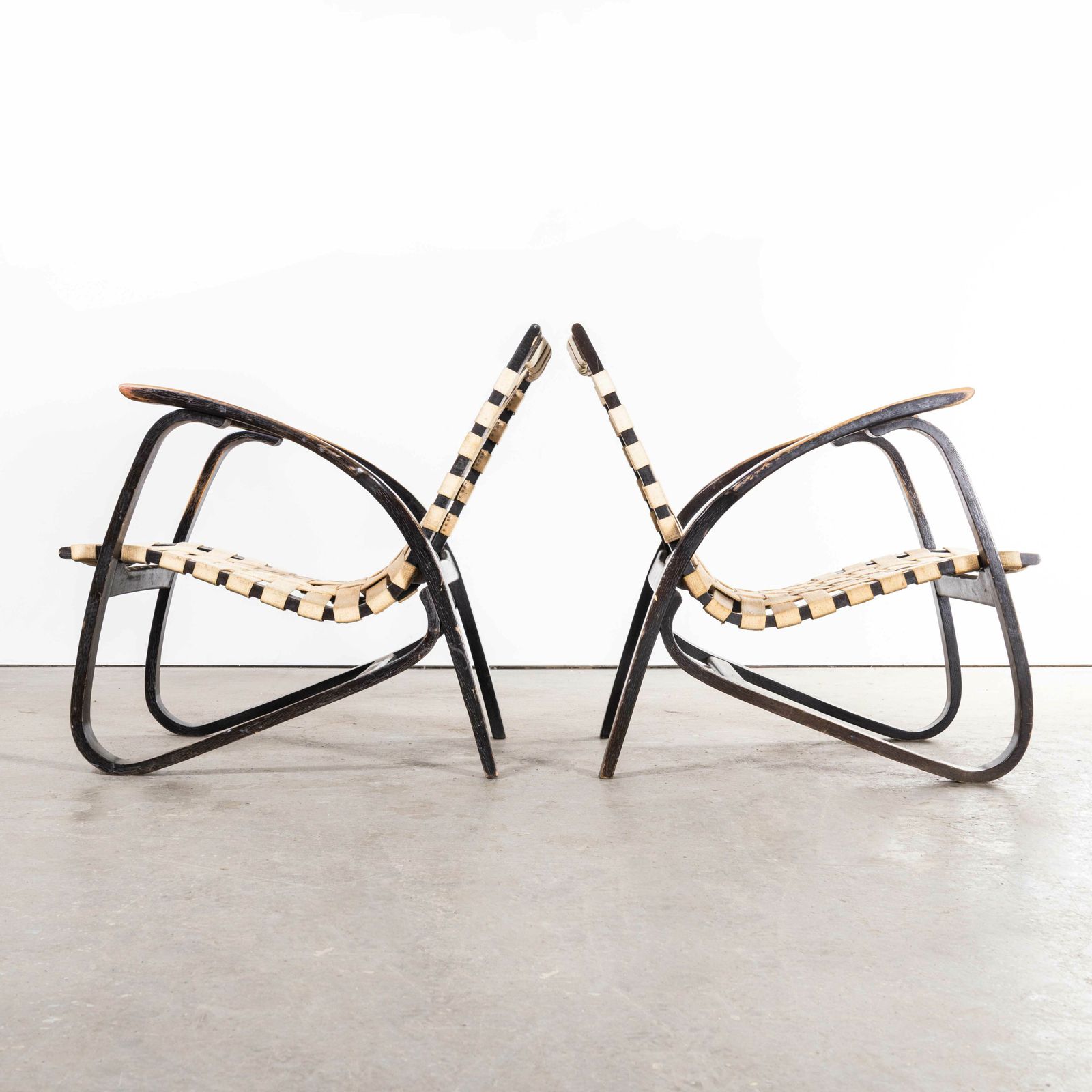 1930’s Pair Of Webbed Bentwood Armchairs By Jan Vanek photo for sale