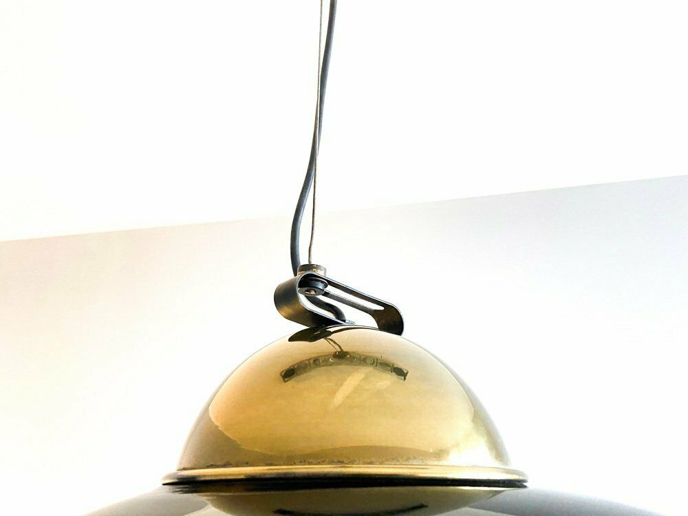 Suspension Lamp In Brass And Black Lacquered Metal, Italy, 70s photo vinterior