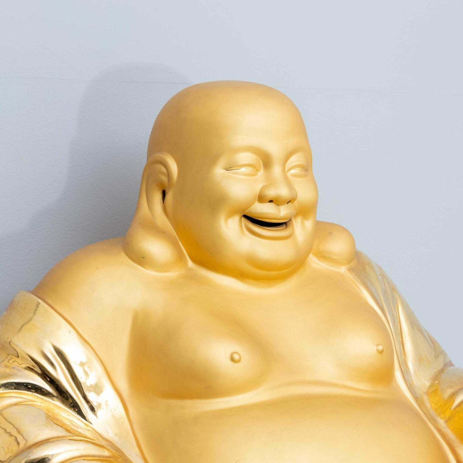 Bouddha rieur doré en porcelaine, XXe siècle photo vintage
