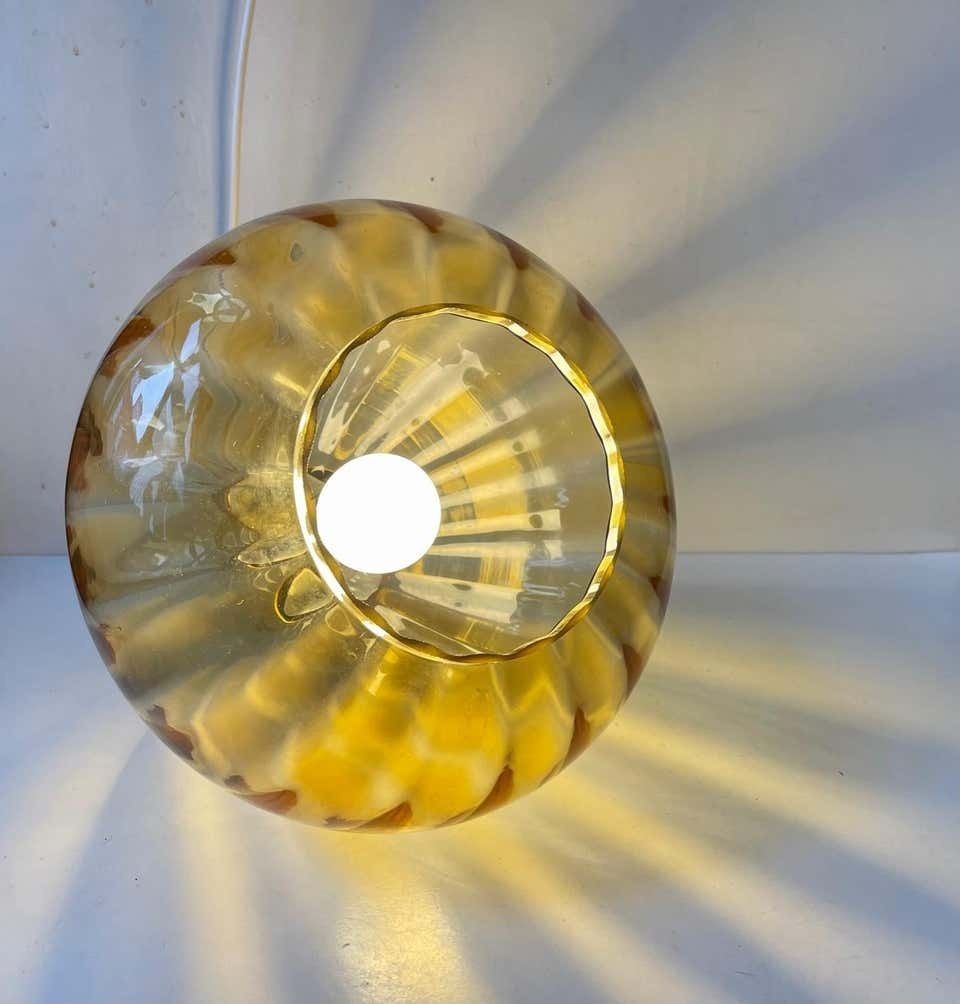 Vintage Swedish Sunburst Pendant Lamp In Blown Optical Honey Glass, 1970s photo 666.0