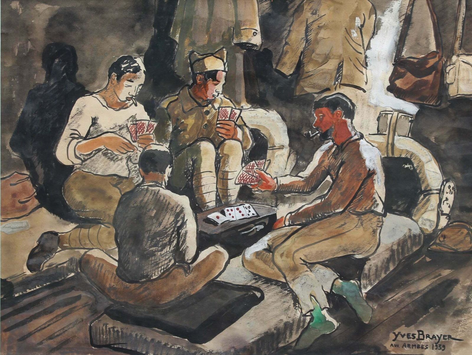 'Soldiers Playing Cards' By Yves Brayer (1939) photo furniture