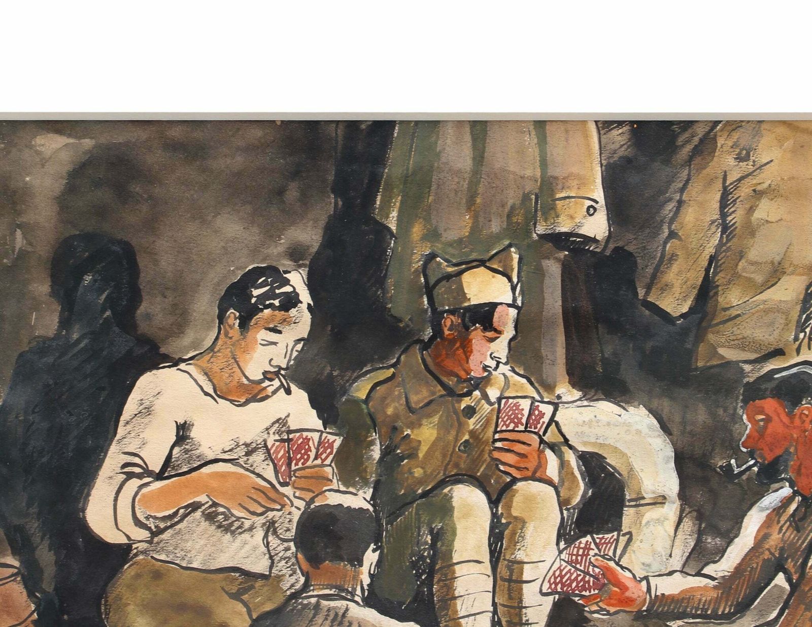 'Soldiers Playing Cards' By Yves Brayer (1939) photo vintage