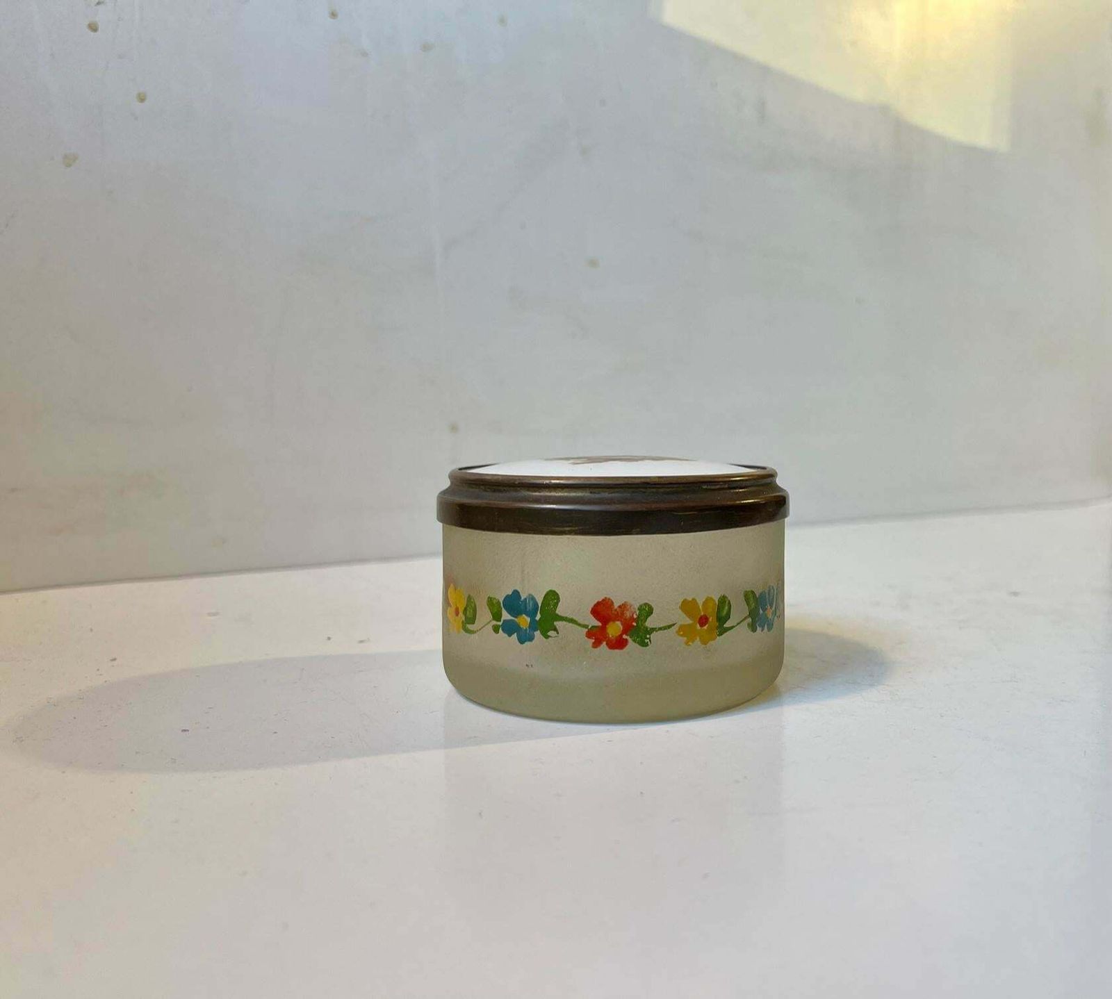 Antique French Powder Trinket In Hand Painted Porcelain & Glass photo Home Decor
