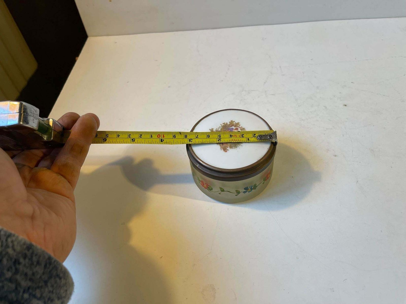 photo for sale Antique French Powder Trinket In Hand Painted Porcelain & Glass