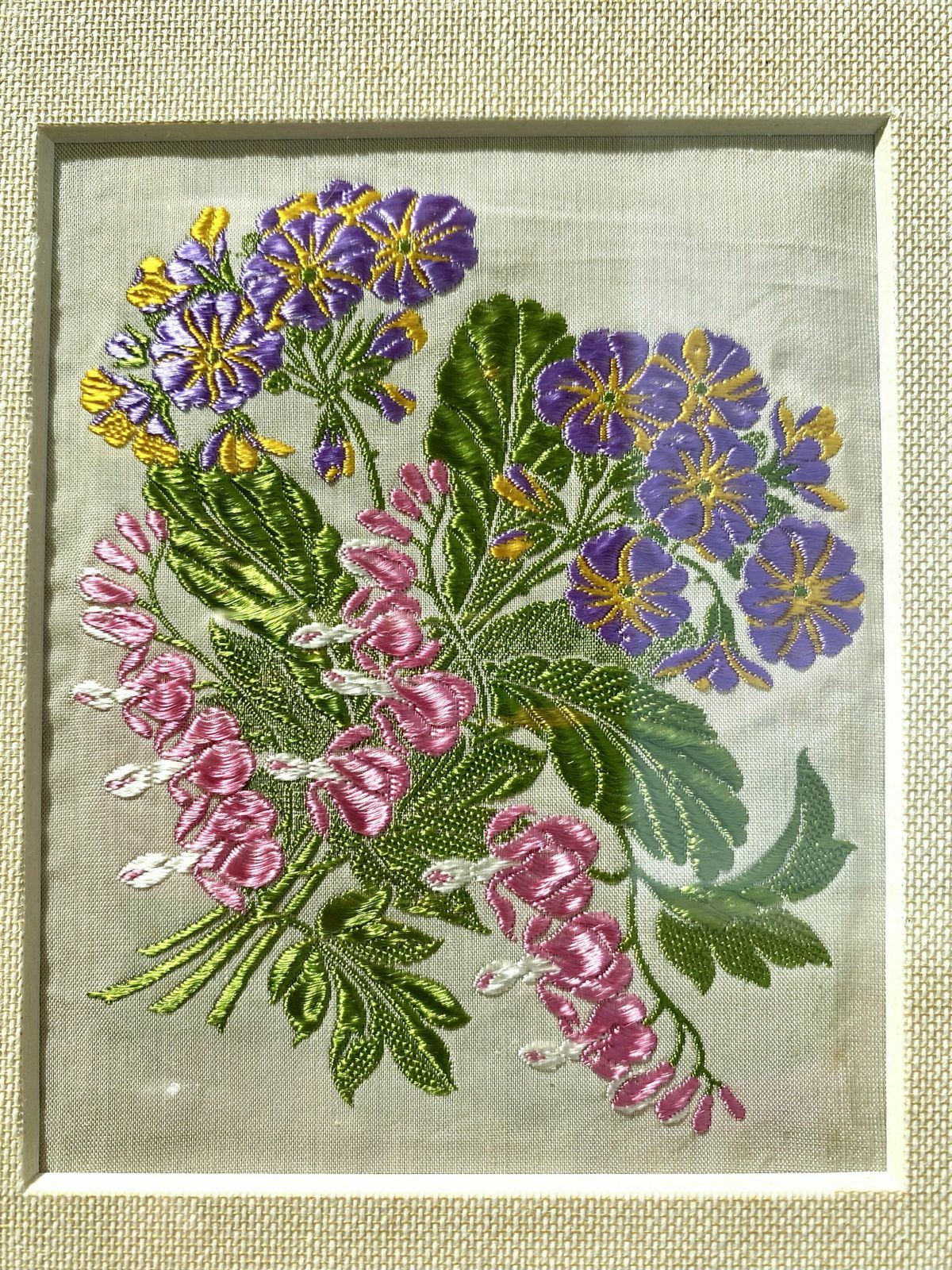 Art Set Of Four Framed Vintage Embroidered Kensitas Flowers Cards photo