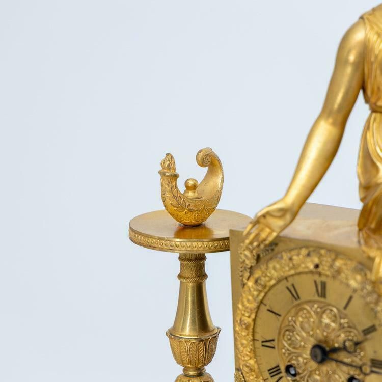 French Mantel Clock Made Of Fire Gilded Bronze With Seated Female Figure photo Home Decor