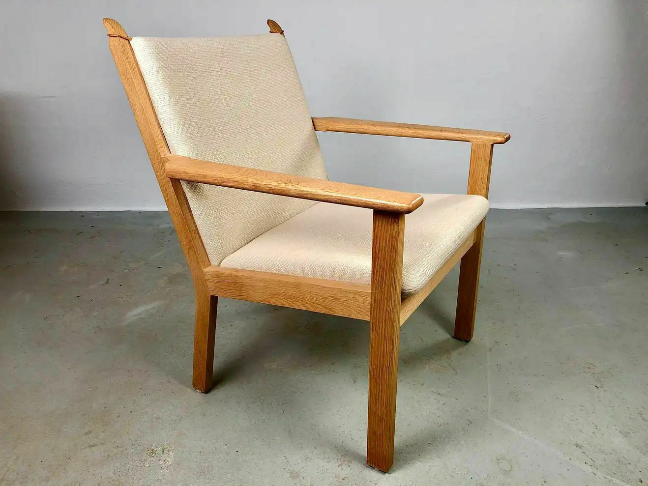 Furniture Danish Hans J. Wegner Set Of Two Lounge Chairs In Oak And Fabric By Getama photo