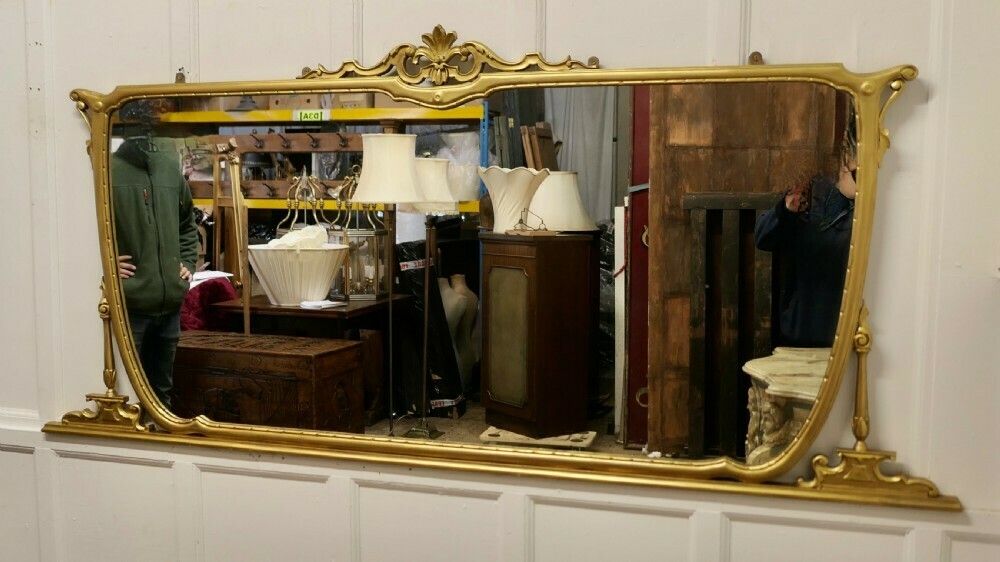 A Very Large Art Nouveau Gilt Over Mantle Mirror photo for sale