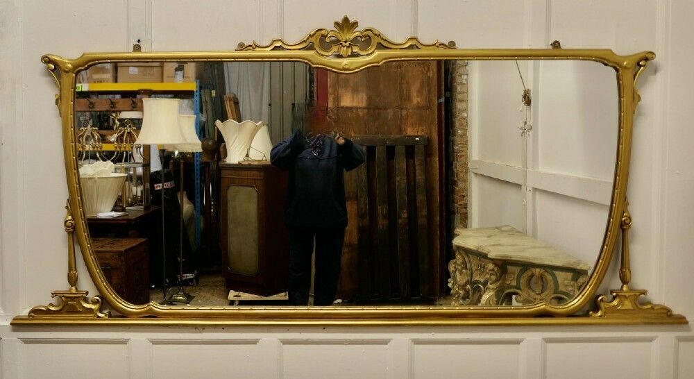 A Very Large Art Nouveau Gilt Over Mantle Mirror photo Home Decor