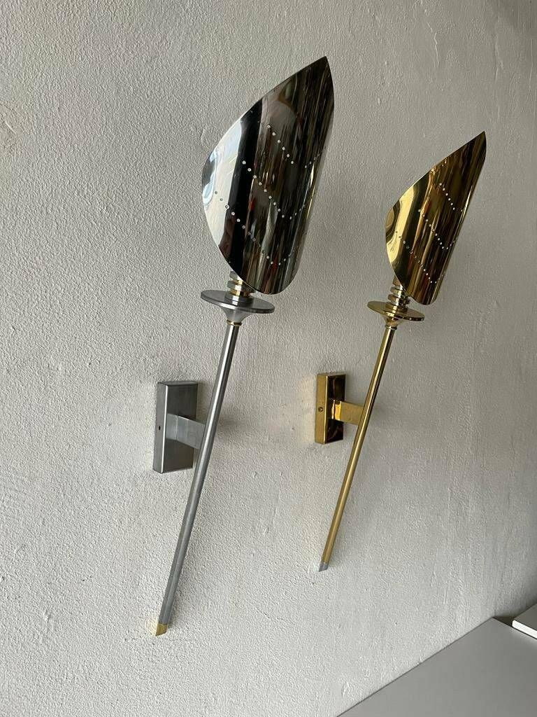 Leaf Shaped Gold And Chrome Pair Of Sconces By Baulmann Leuchten, 1980s, Germany photo buy