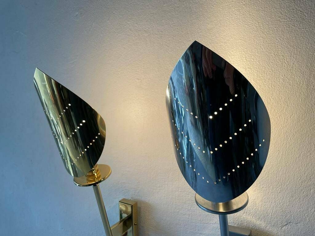 1484.28 Leaf Shaped Gold And Chrome Pair Of Sconces By Baulmann Leuchten, 1980s, Germany photo