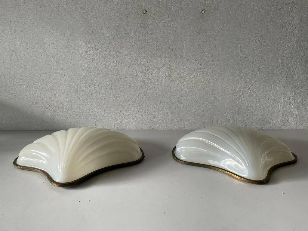 Italian Unique White Plexiglass Shell Shaped Pair Of Large Sconces, 1950s, Italy photo 2168.76