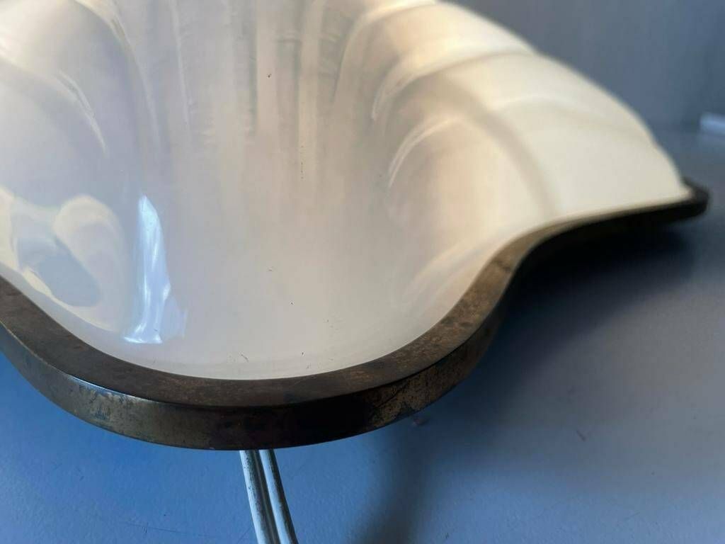 Italian Unique White Plexiglass Shell Shaped Pair Of Large Sconces, 1950s, Italy photo vintage