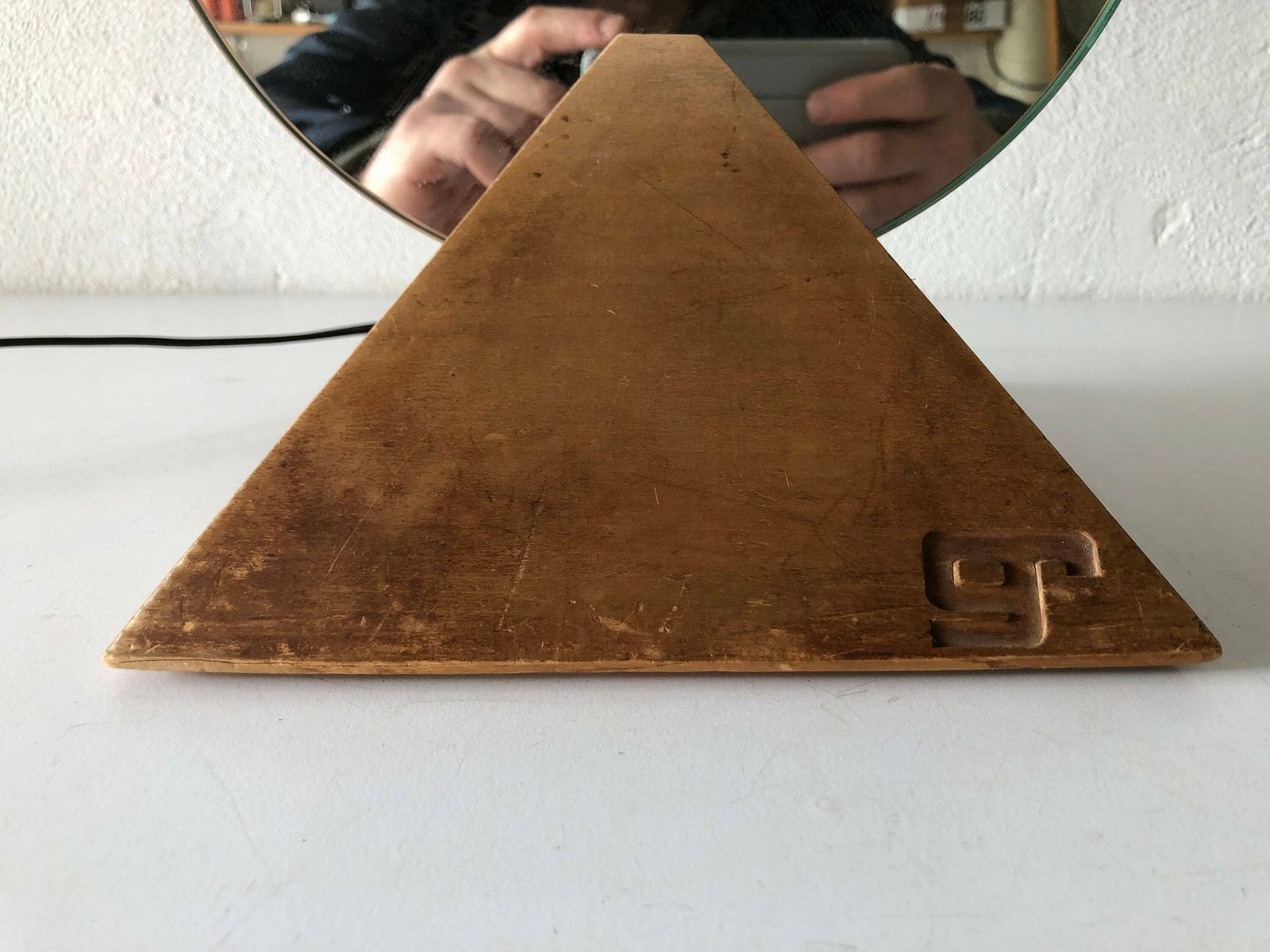 photo furniture Exclusive Round Glass With Pyramid Wood Base Table Lamp By Gallotti E Radice, 1970s, Italy